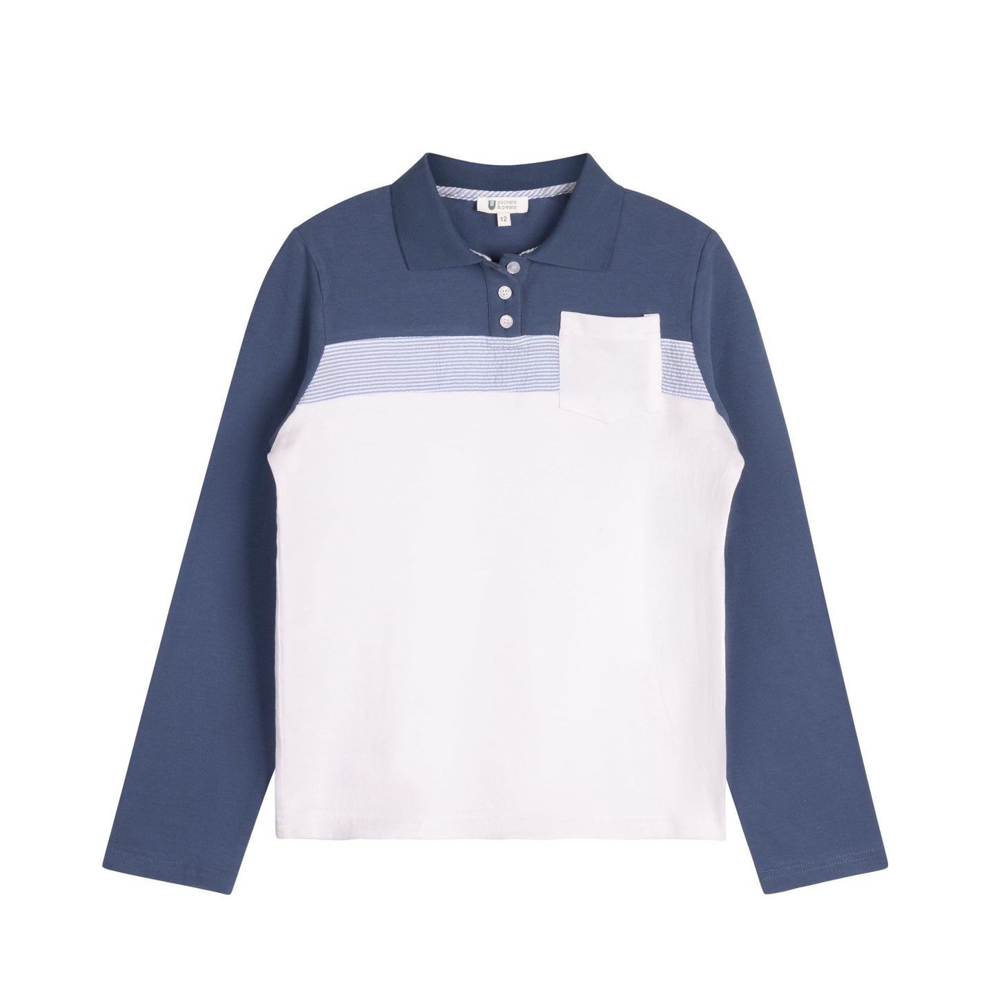 Seersucker Polo L/S - Blue