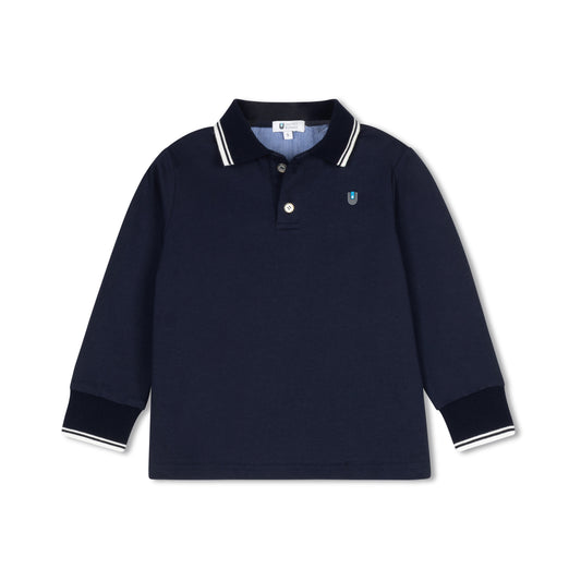 Micro Gingham Polo L/S - Navy