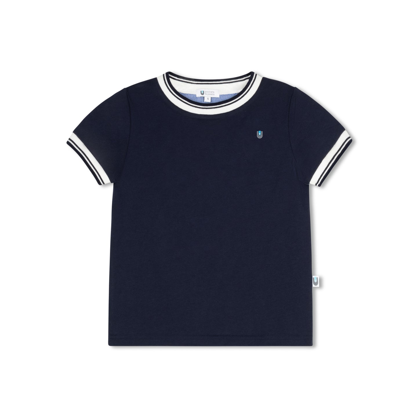 Micro Gingham Crew S/S - Navy