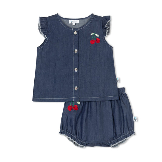 Cherry 2 Piece Girls - Chambray with Cherries