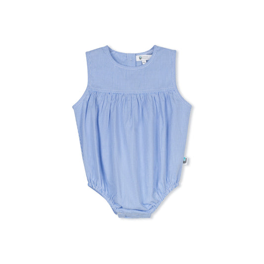 Micro Gingham Romper - Light Blue